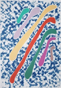 Acrylic Painting of Pastel Dreamy Drips, Mixed Media Subtle Rainbow, Cyanotype 