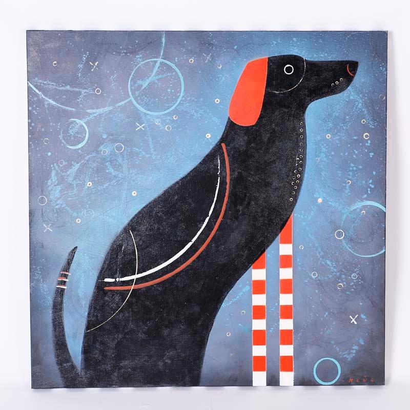 Animal Painting de Unknown - Pintura acrílica sobre lienzo de un perro