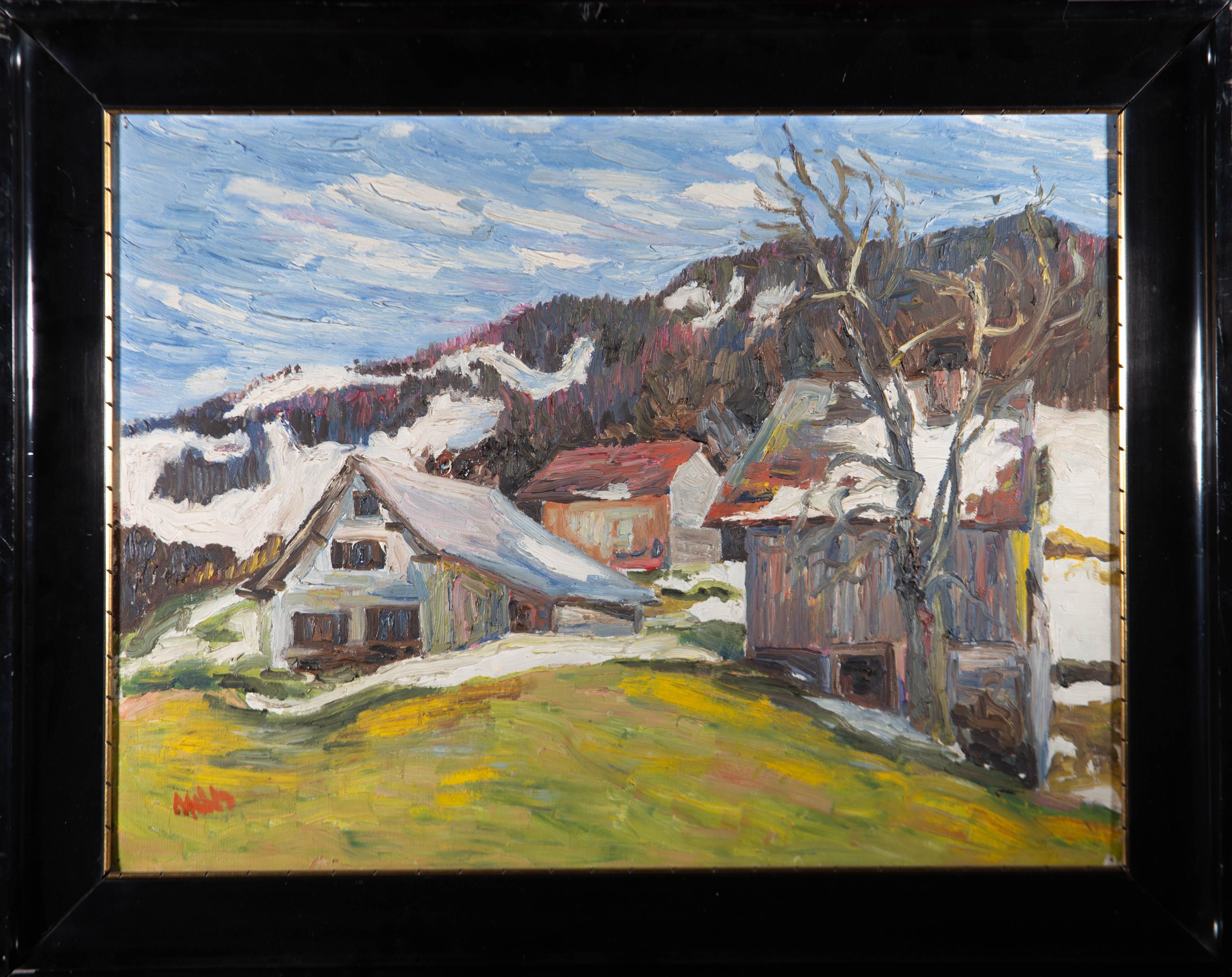 Unknown Landscape Painting - Adolf Fehr (1886-1964) - Mid 20th Century Oil, Alpine Huts