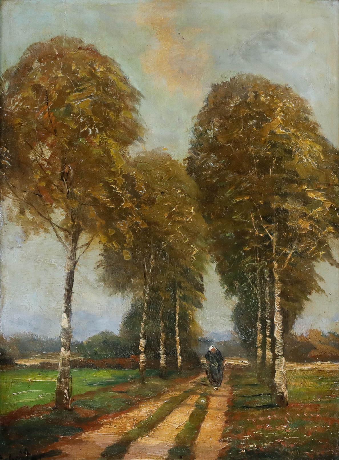 Adolf Gruttner - German School Anfang 20. Jahrhundert Öl, Spaziergang in der Birkenallee – Painting von Unknown