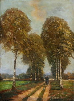 Adolf Gruttner - German School Anfang 20. Jahrhundert Öl, Spaziergang in der Birkenallee