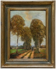 Adolf Gruttner - German School Anfang 20. Jahrhundert Öl, Spaziergang in der Birkenallee