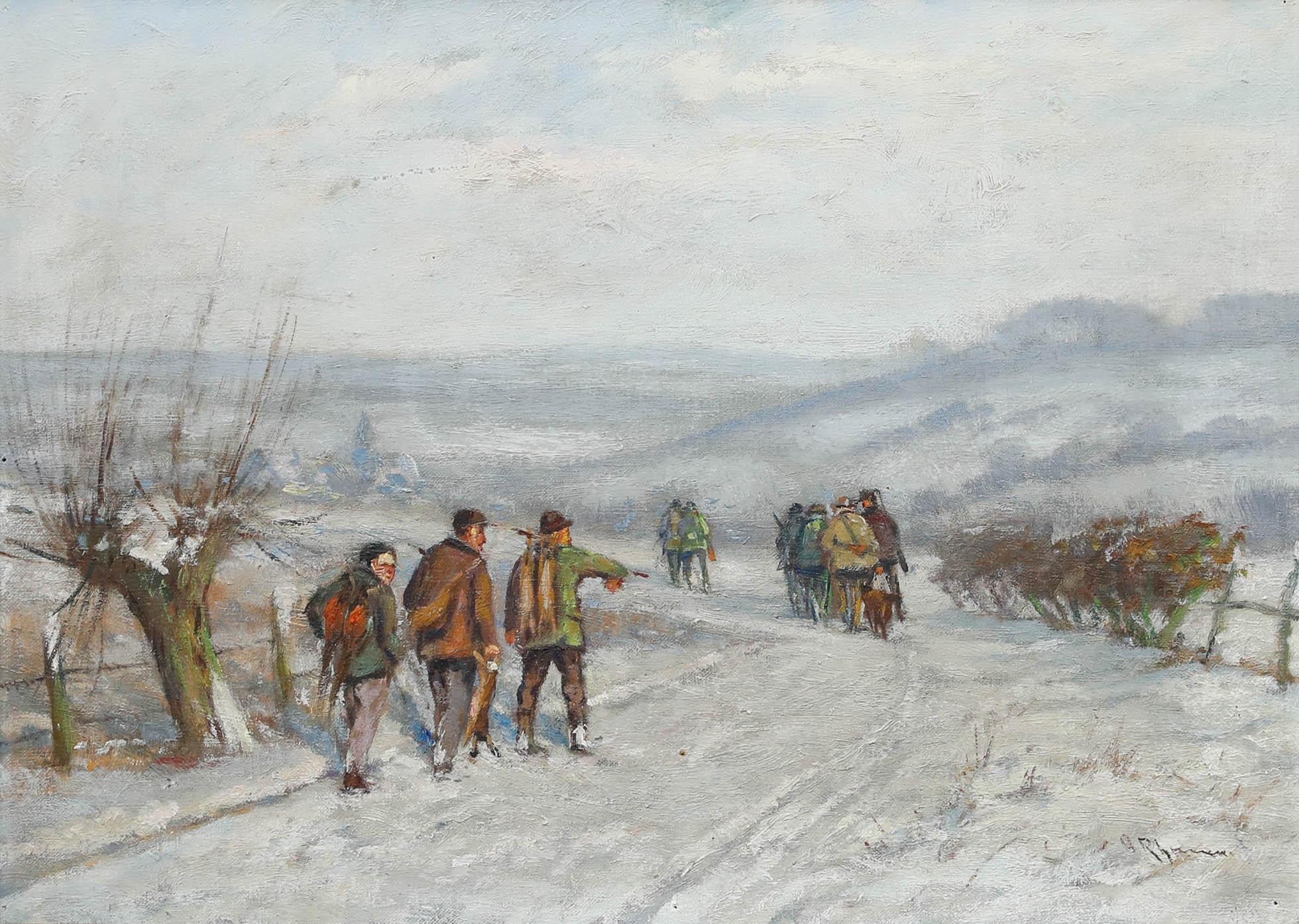 Adolf Rheinert (1879-1958) - Mitte 20. Jahrhundert Öl, Heimkehr von der Jagd – Painting von Unknown