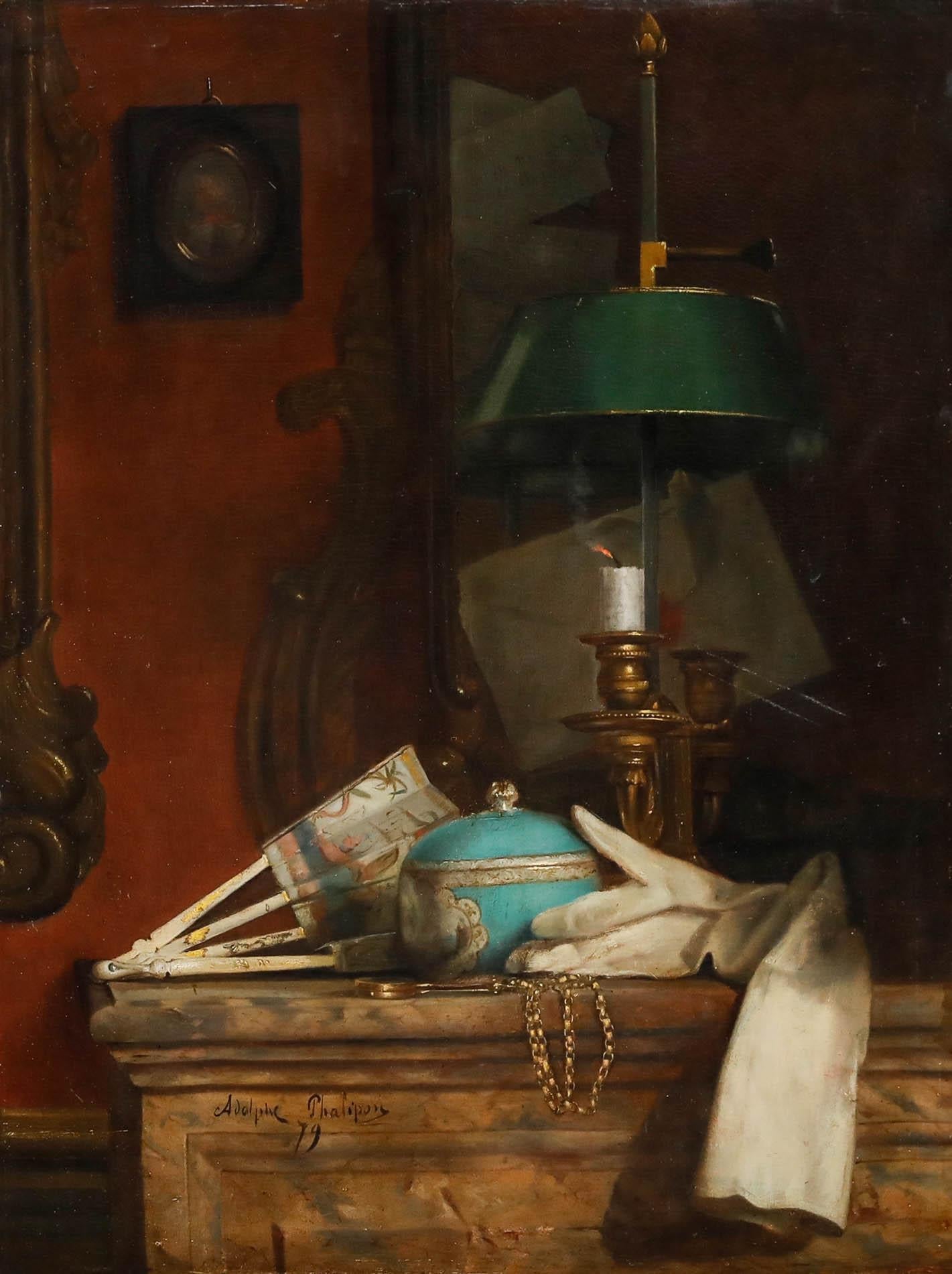 Adolphe Phalipon - Gerahmtes Öl von 1879, Die erloschene Kerze – Painting von Unknown