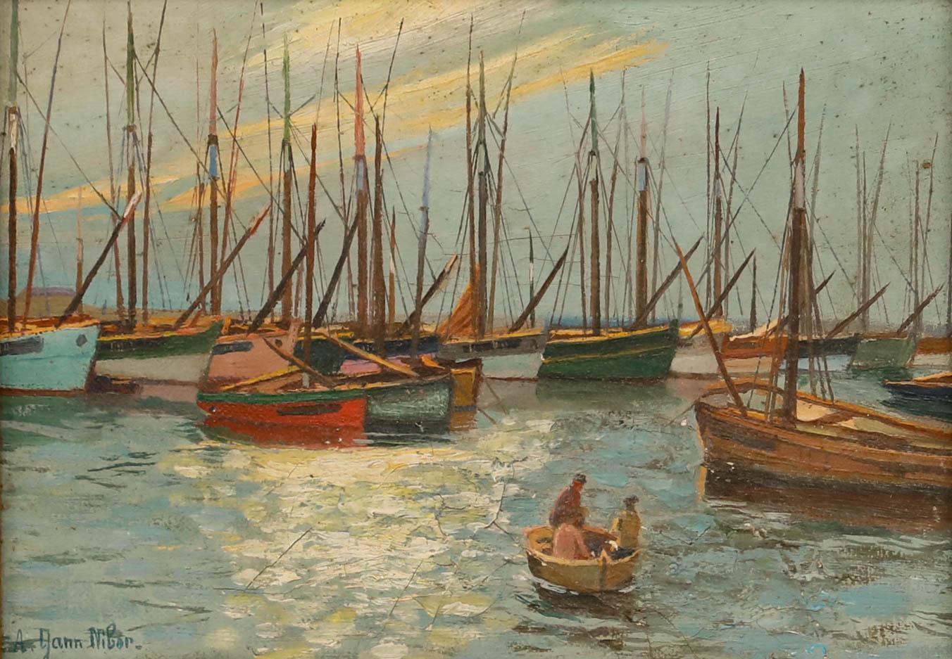 Adolphe Yann Nibor (1857-1947) - Ölgemälde des frühen 20. Jahrhunderts, Les Voiliers au Port – Painting von Unknown