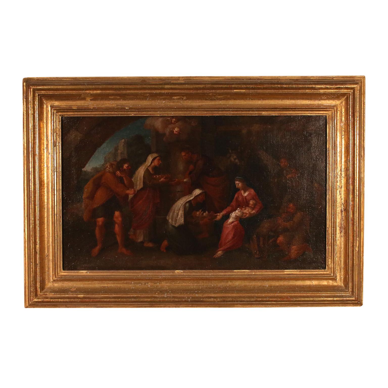 Unknown Figurative Painting - Adoration of Shepherds Oil on Canvas Emilian School 18th Century