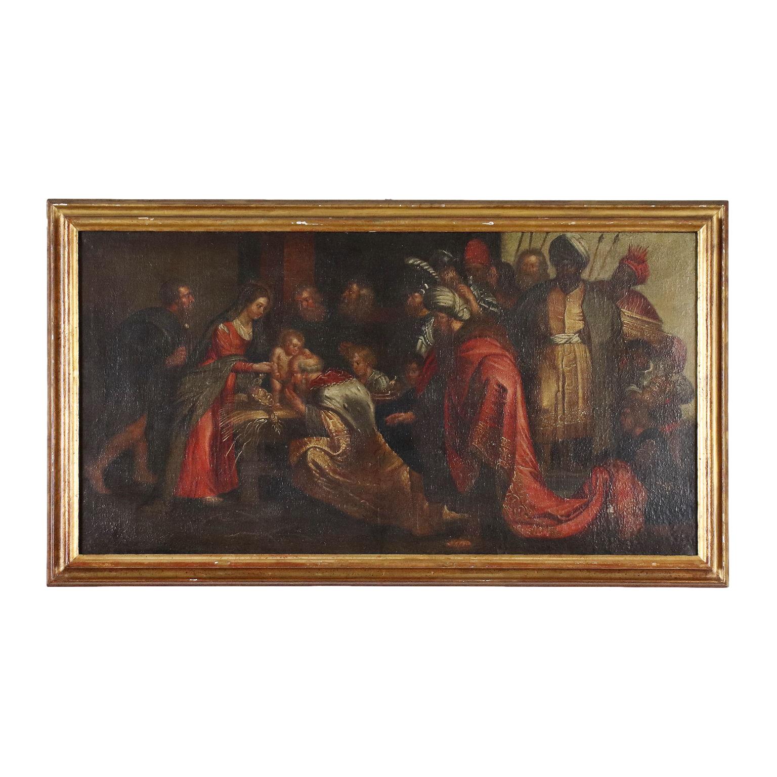 Unknown Figurative Painting - Adoration of the Magi, XVIIth century