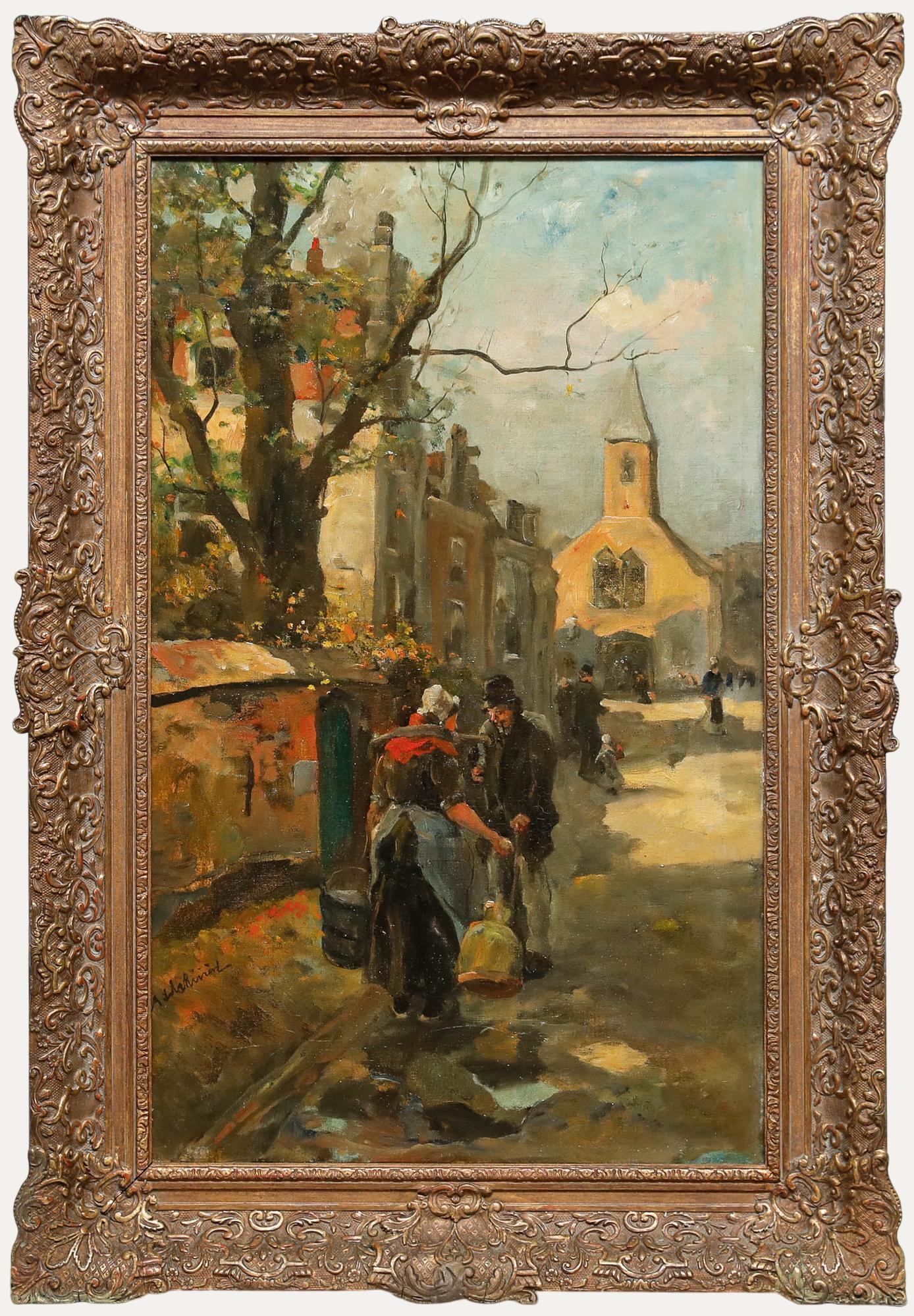 Figurative Painting di Unknown - Adriaan la Rivière (1857-1941) - Olio di scuola olandese, L'incontro