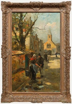Adriaan la Rivière (1857-1941) - Olio di scuola olandese, L'incontro