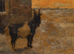 Adriaan la Rivière (1857-1941) - Framed Oil, Buck Near a Farmhouse