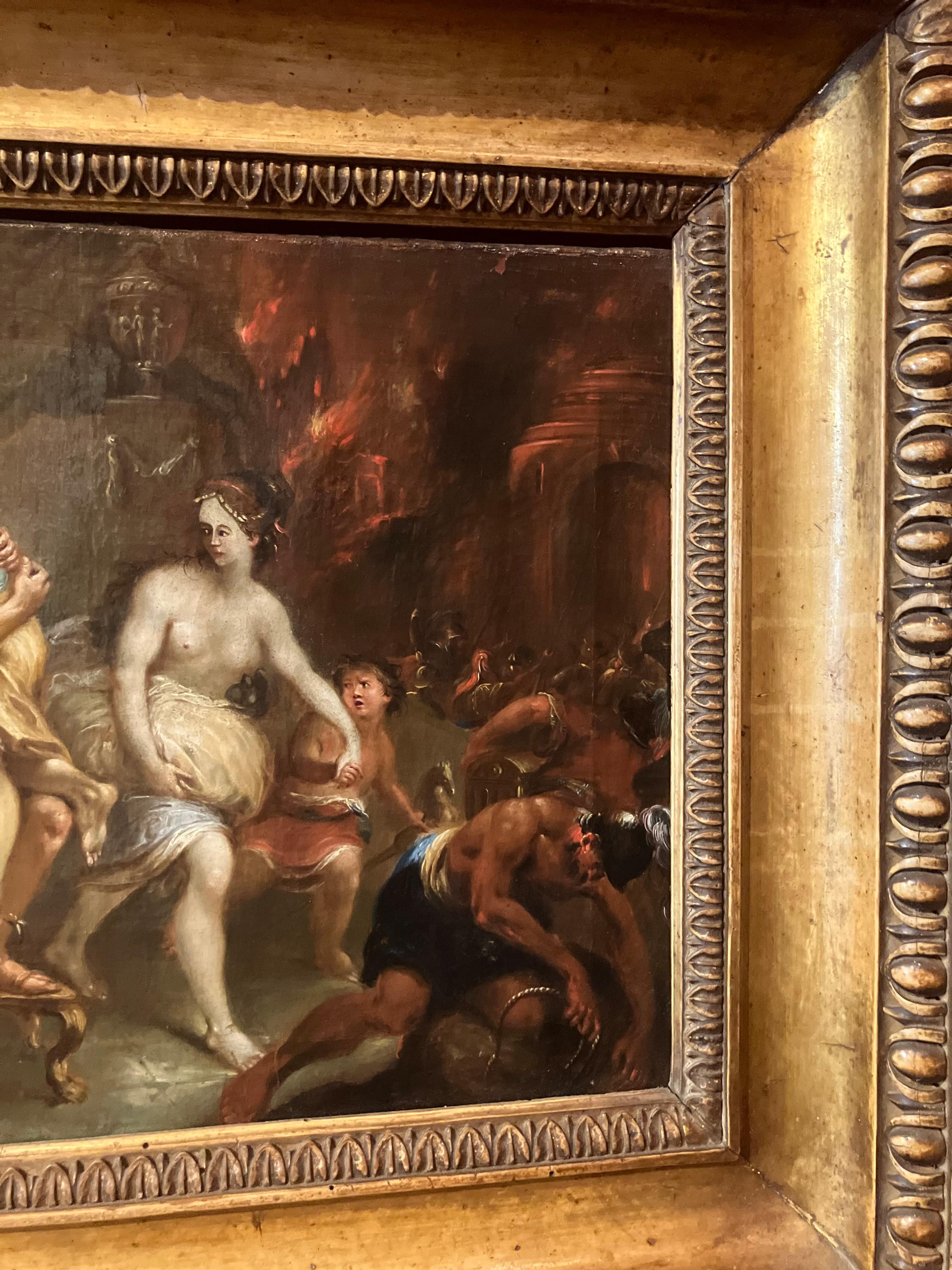 Enea in fuga dall'incendio di Troia, dipinto olio su tela fiammingo del XVII secolo in vendita 8