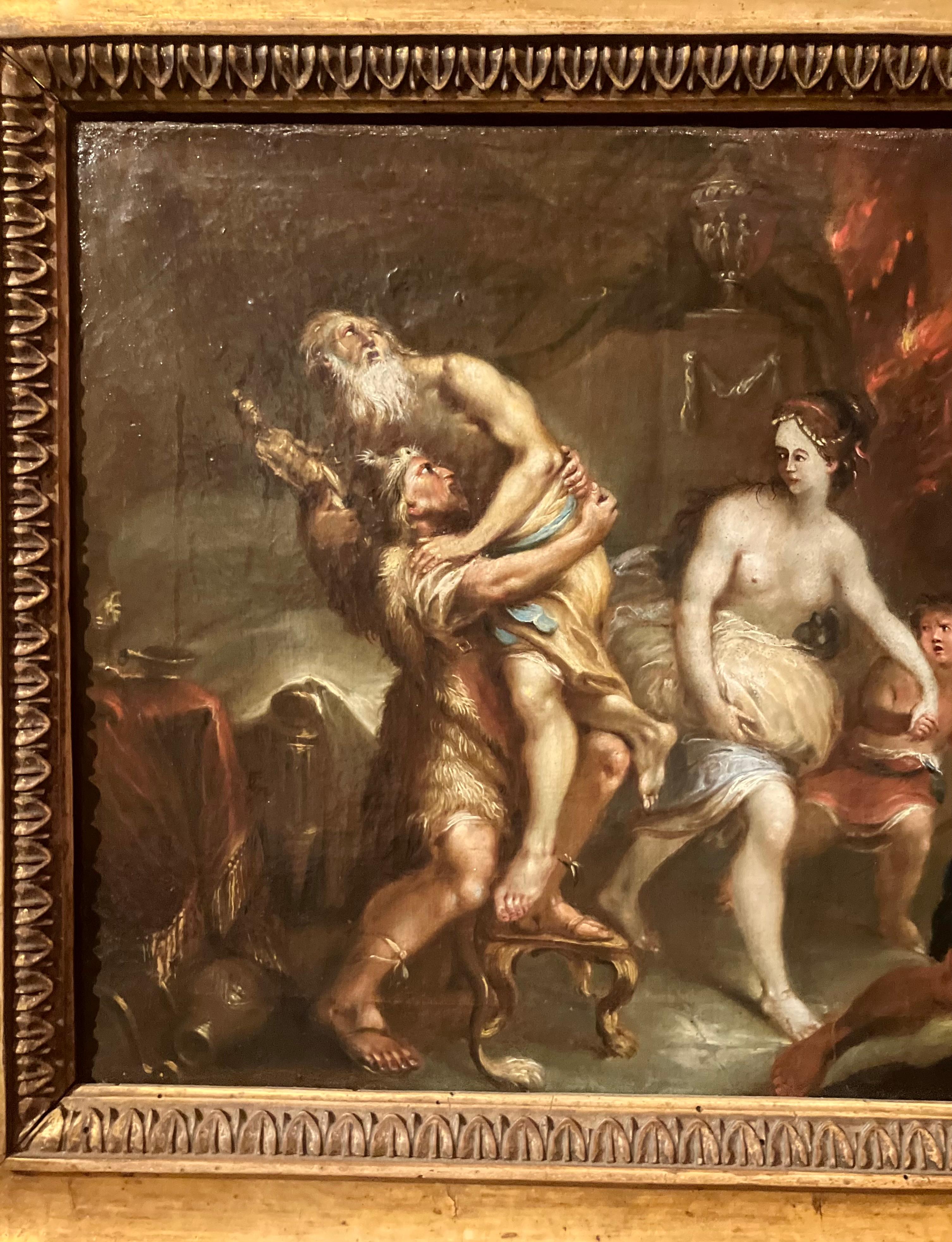 Enea in fuga dall'incendio di Troia, dipinto olio su tela fiammingo del XVII secolo in vendita 9
