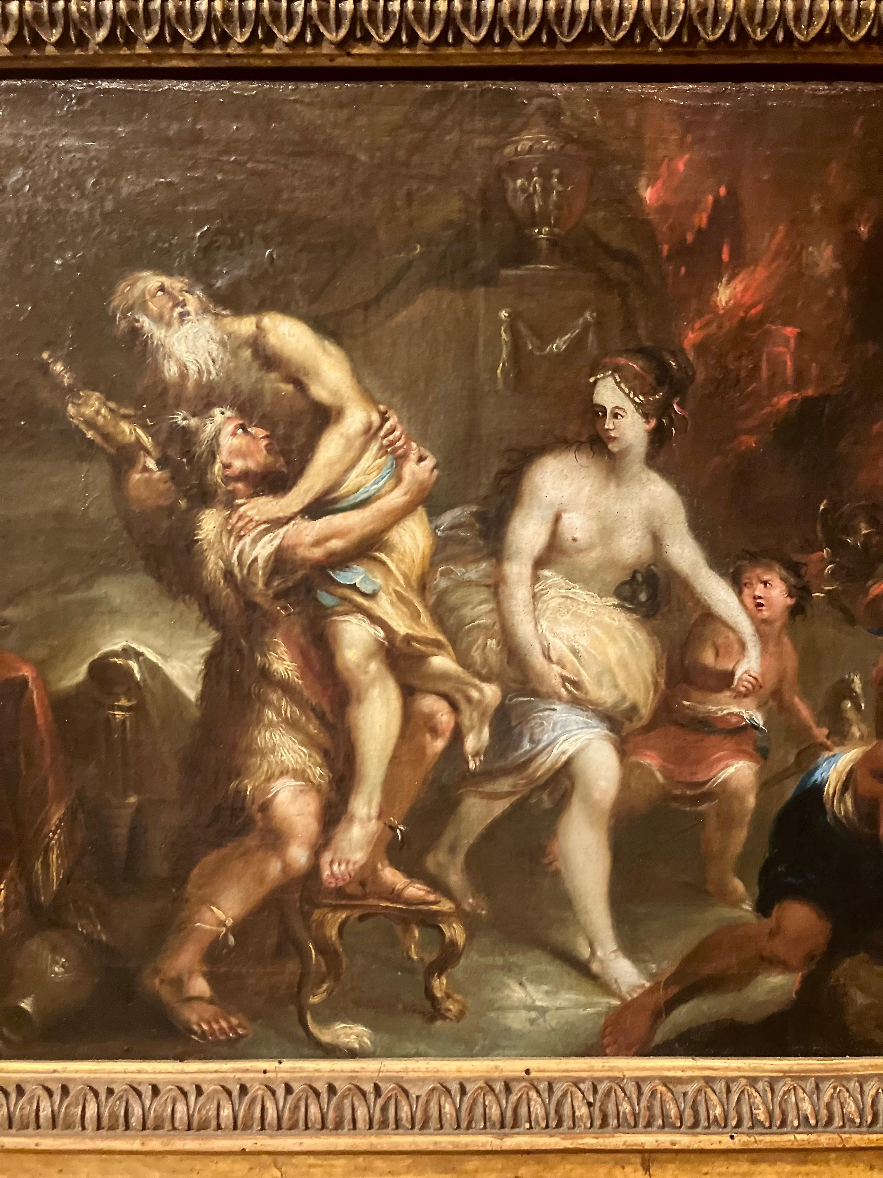 Enea in fuga dall'incendio di Troia, dipinto olio su tela fiammingo del XVII secolo - Painting Scuola olandese di Unknown