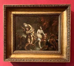 Enea in fuga dall'incendio di Troia, dipinto olio su tela fiammingo del XVII secolo