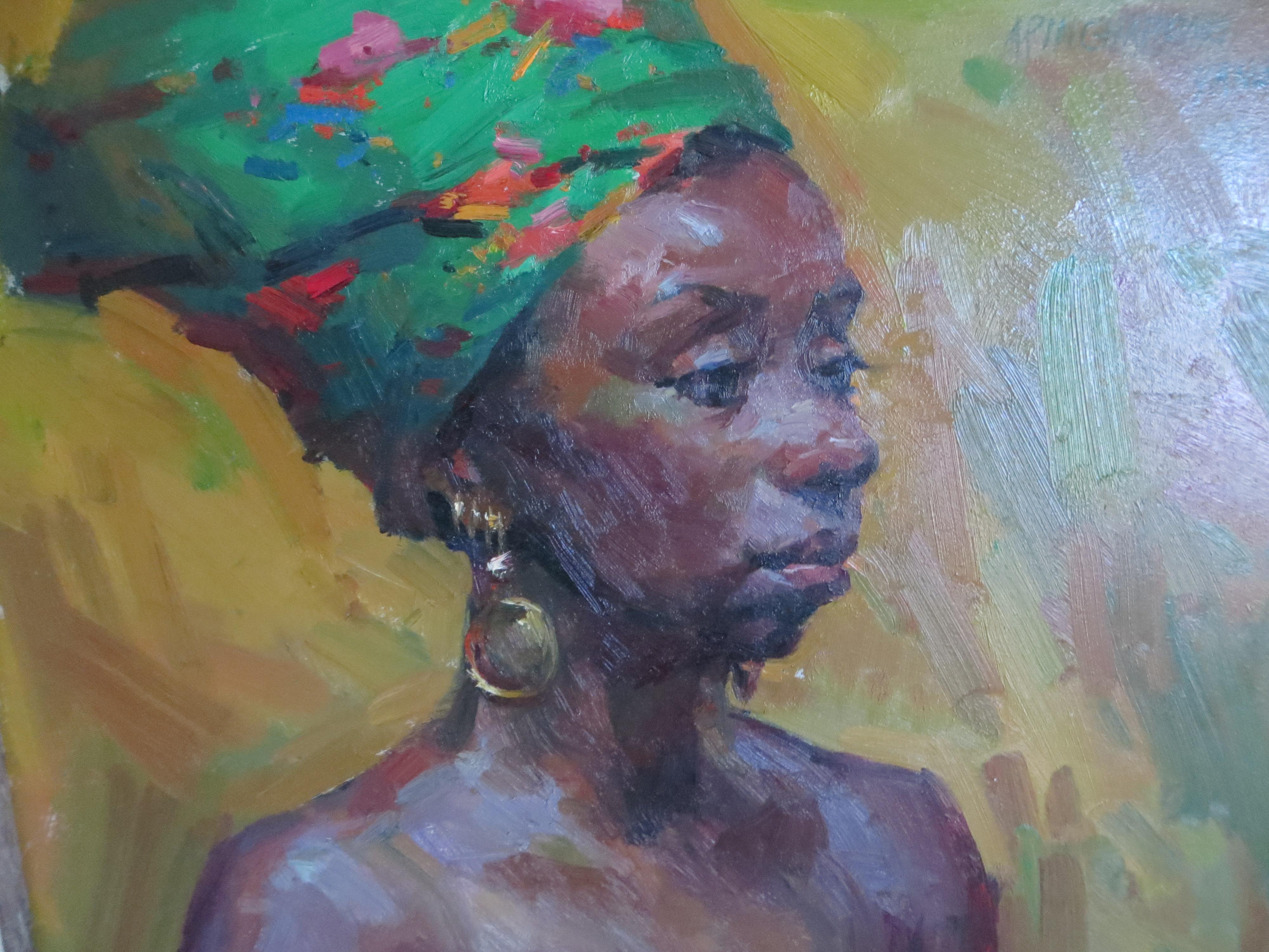 African Girl Portrait  by Apinchapong Yang  - Gray Figurative Painting by Unknown
