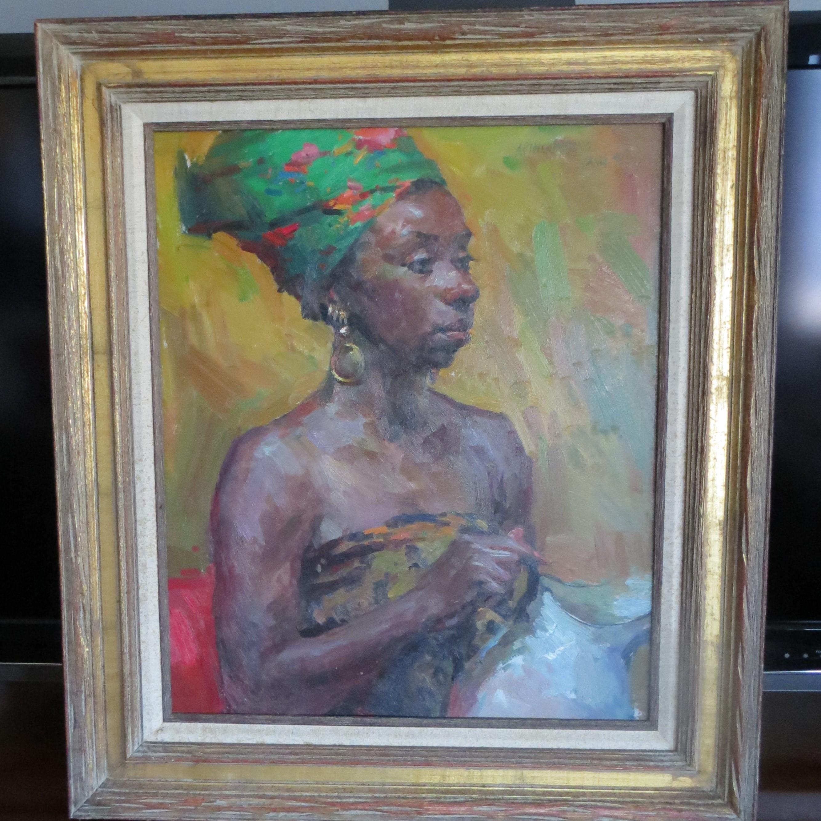 Unknown Figurative Painting - African Girl Portrait  by Apinchapong Yang 