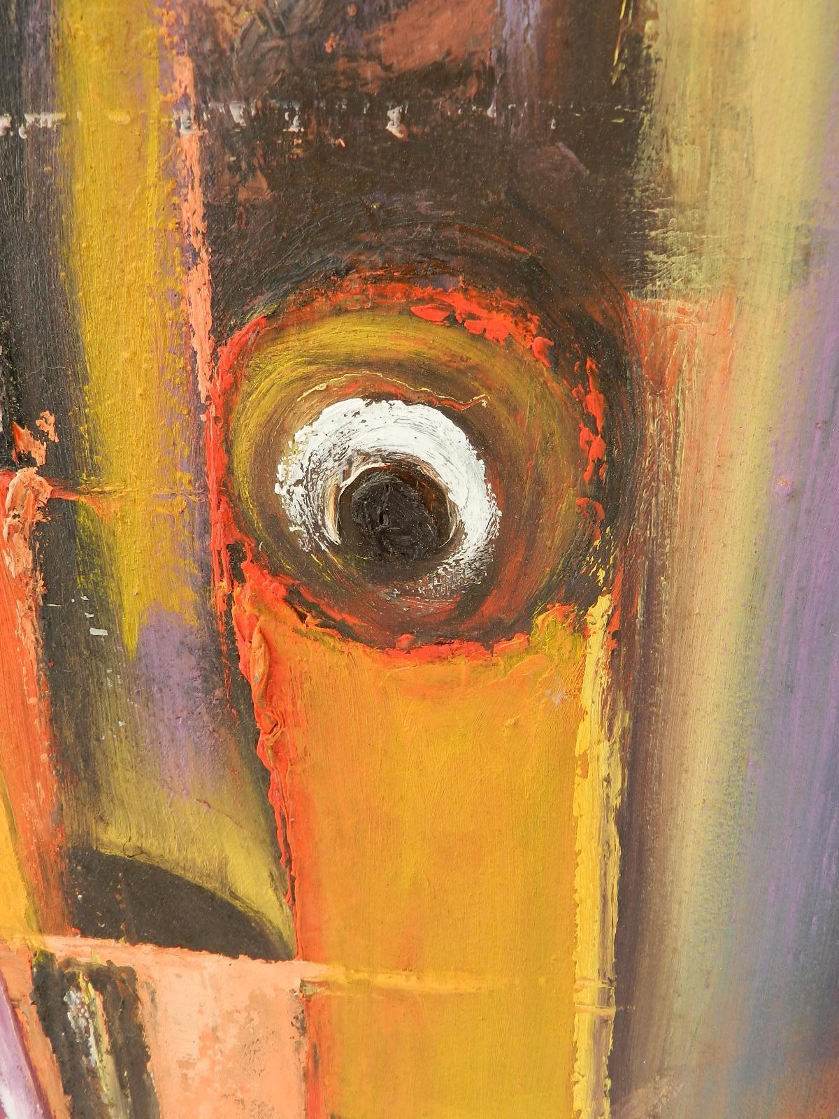 Pintura africana de vida aldeana Técnica mixta Siglo XX firmada por el artista en venta 5