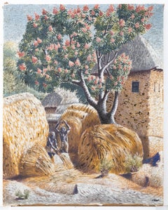 African School Mid 20th Century Oil - Extracting the Grain