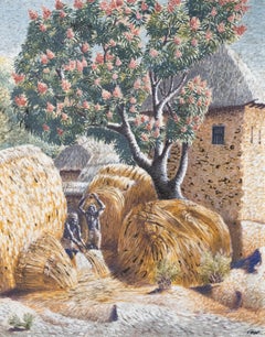 African School Mid 20th Century Oil - Extracting the Grain