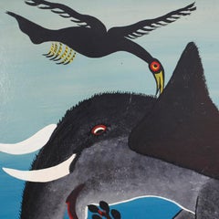 African Tingatinga School Painting on Board of an Elephant