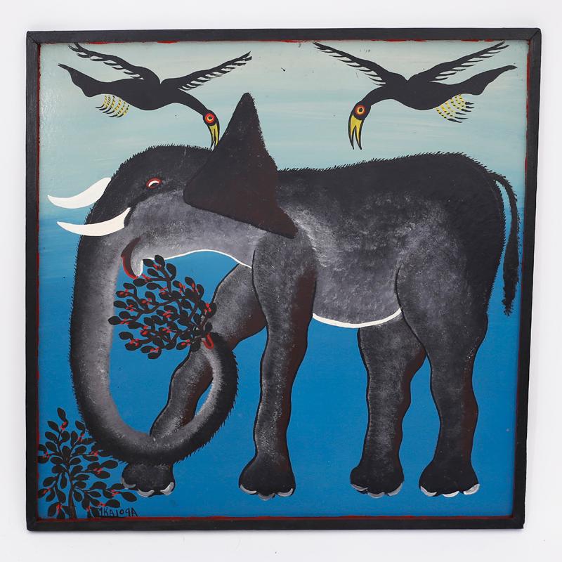 Unknown Animal Painting - African Tingatinga School Painting on Board of an Elephant