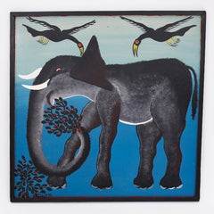 African Tingatinga School Painting on Board of an Elephant