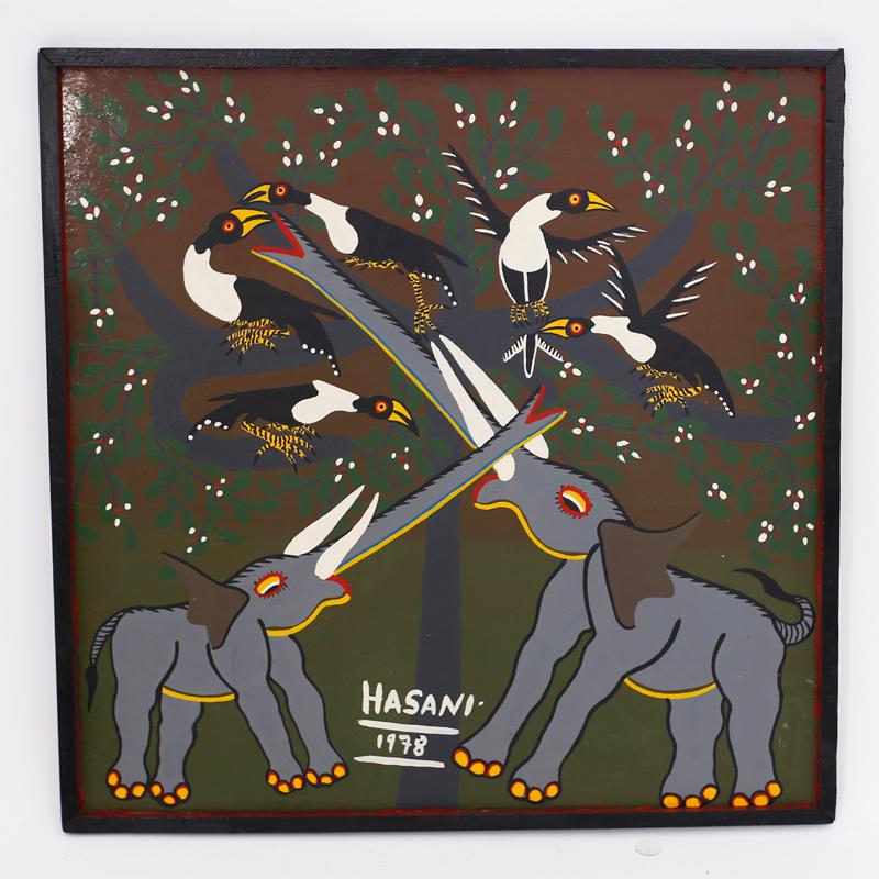 Unknown Animal Painting - African Tingatinga School Painting on Board of Two Elephants