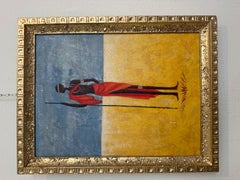 African Tribal Figure Oil Painting Textured Modern Ethnic Wall Art Framed