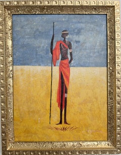 African Tribal Figure Oil Painting Textured Modern Ethnic Wall Art Framed