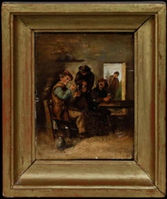 After Adriaen Brouwer - 19th Century Oil, Smoking Scene (The Sense of Taste)