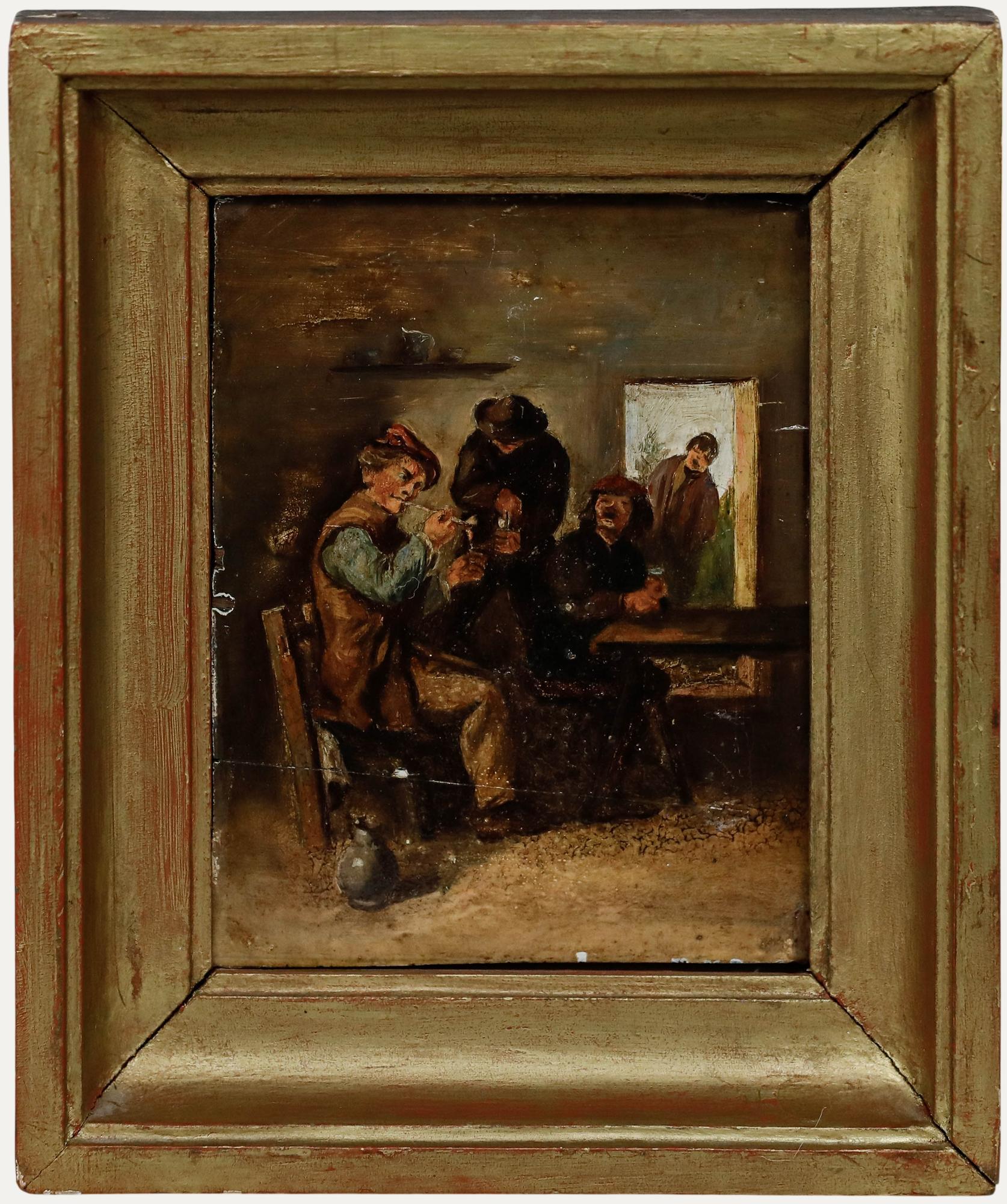 After Adriaen Brouwer - 19th Century Oil, Smoking Scene (The Sense of Taste)