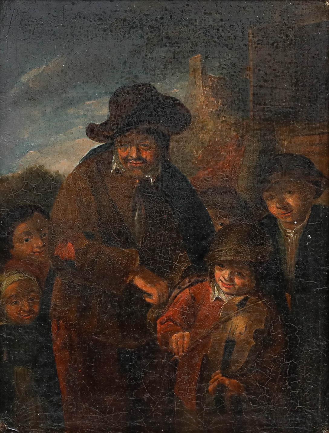 Nach Adriaen van Ostade (1610-1685) - 19. Jahrhundert Öl, Drehleierspieler – Painting von Unknown