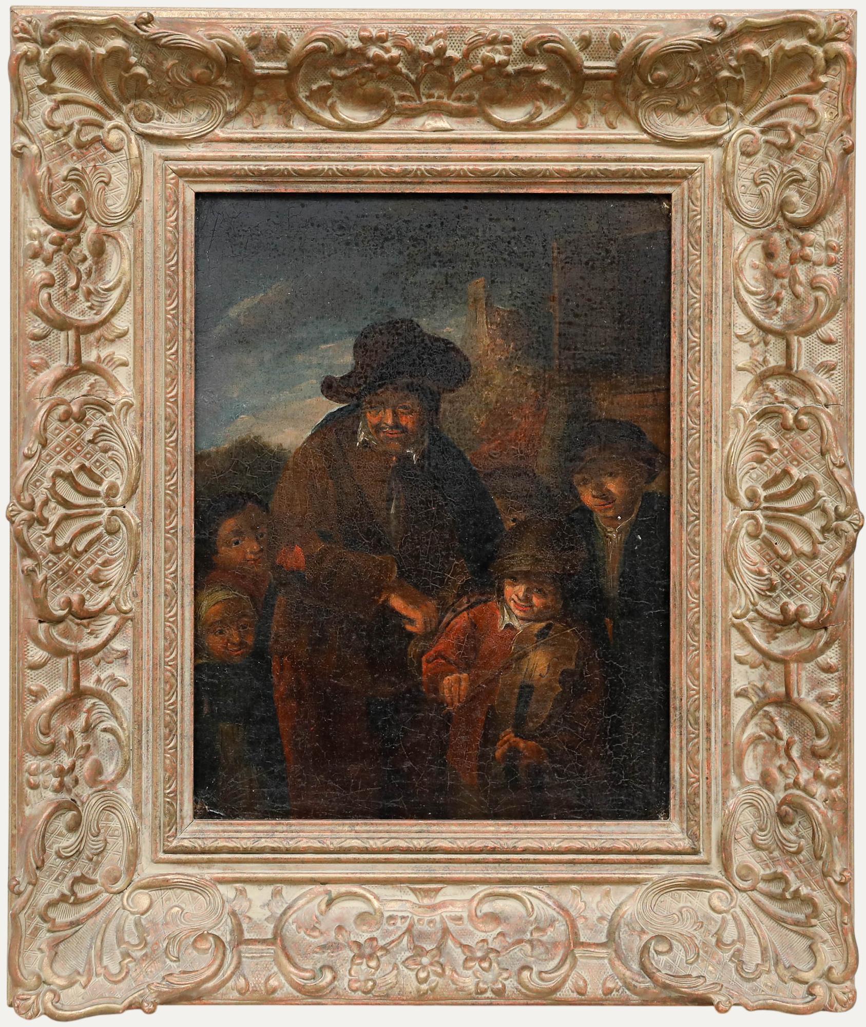 D
après Adriaen van Ostade (1610-1685) - 19e siècle Huile, Joueur de vielle à roue