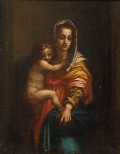 Inspirado en Andrea Del Sarto (1486-1530) - Óleo enmarcado del siglo XIX, «Madonna delle Arpie»