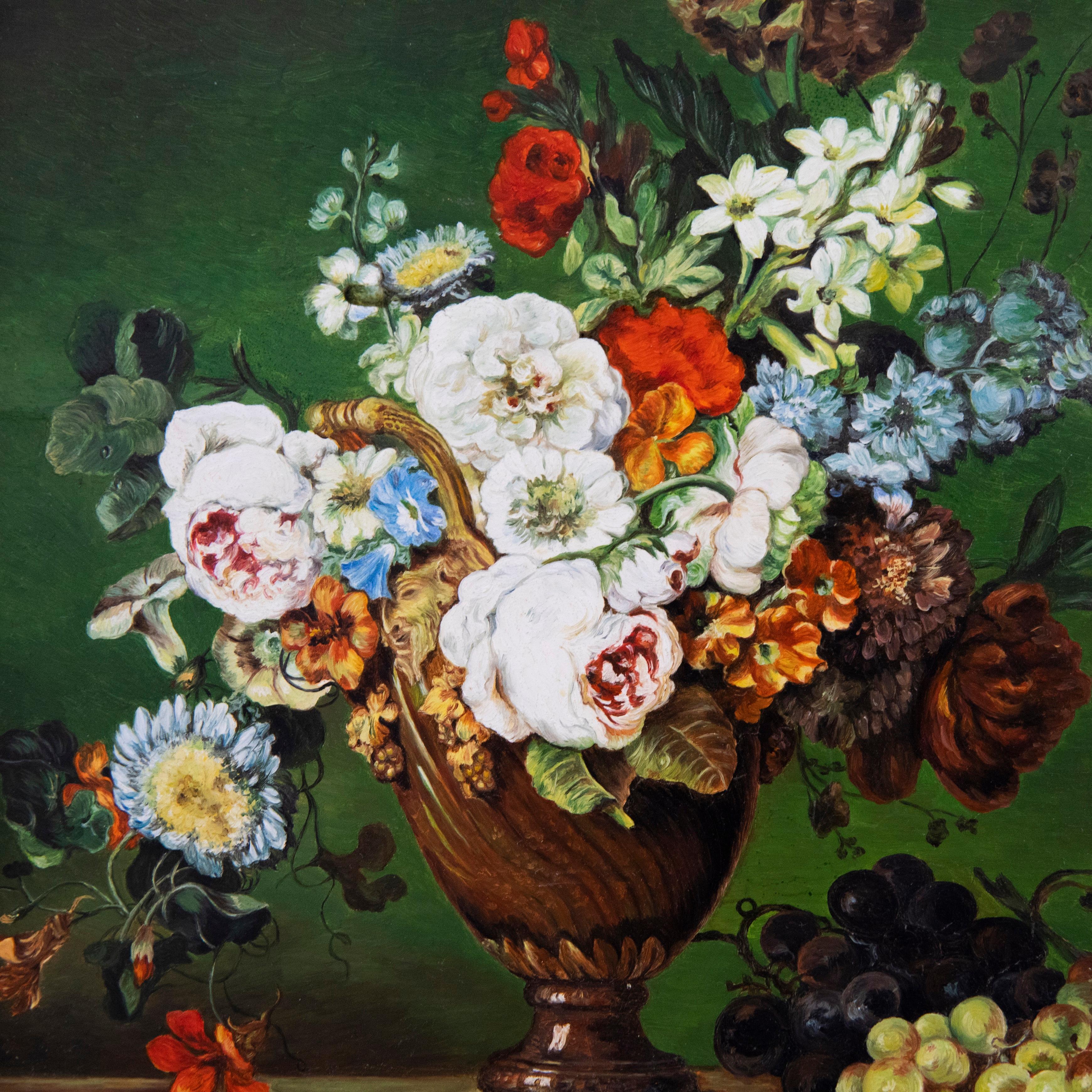 Dopo Anne Vallayer-Coster - Olio del XX secolo con cornice, Fiori barocchi 1