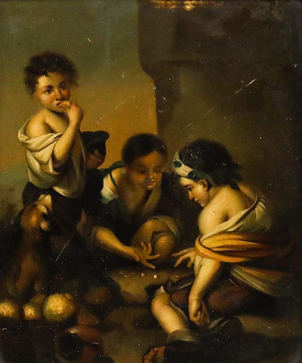 Nach Bartolome Esteban Murillo (1618-1682) - Öl, Drei würfelspielende Jungen – Painting von Unknown
