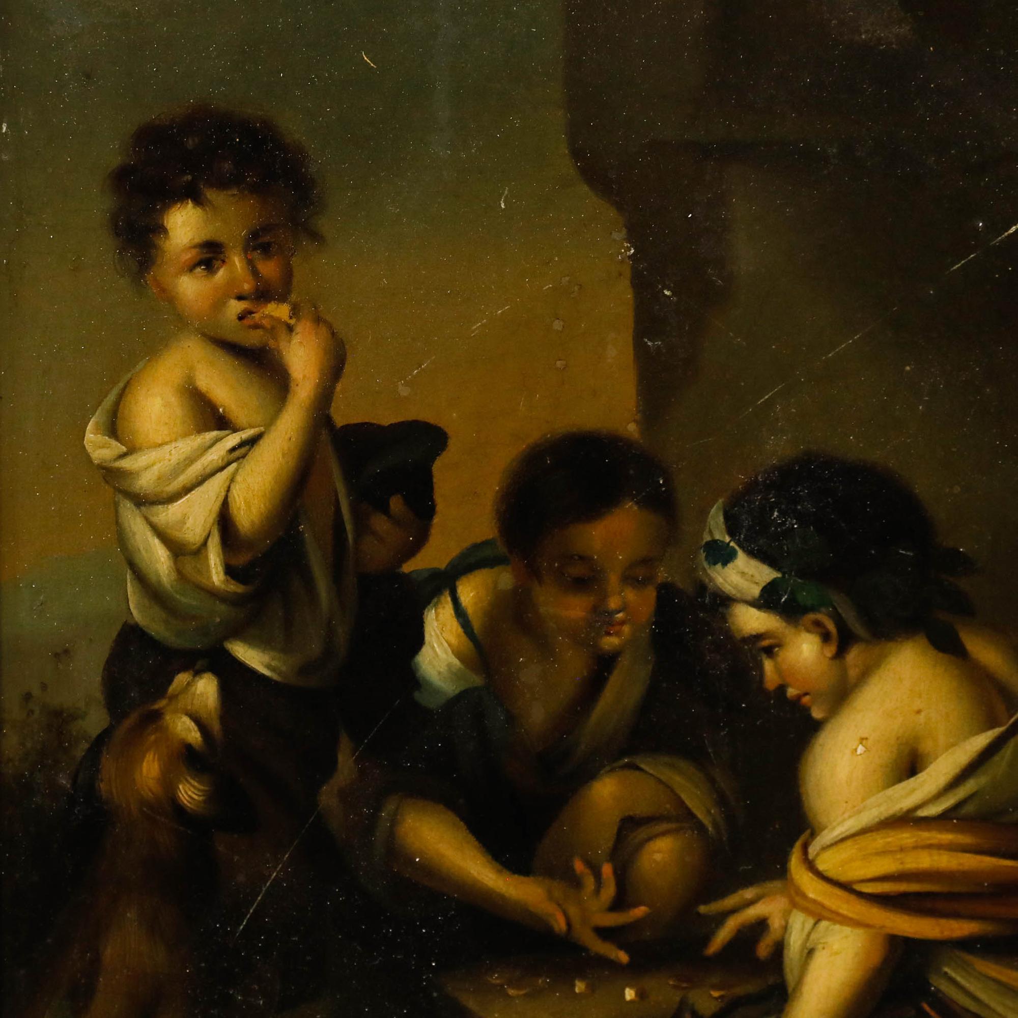 Ein schönes Exemplar nach dem spanischen Künstler Bartolomé Esteban Murillo (1618-1682). Obwohl Murillo vor allem für seine religiösen Gemälde bekannt ist, richtet er hier seine Aufmerksamkeit auf die Armut, die er in seiner Heimatstadt Sevilla sah.