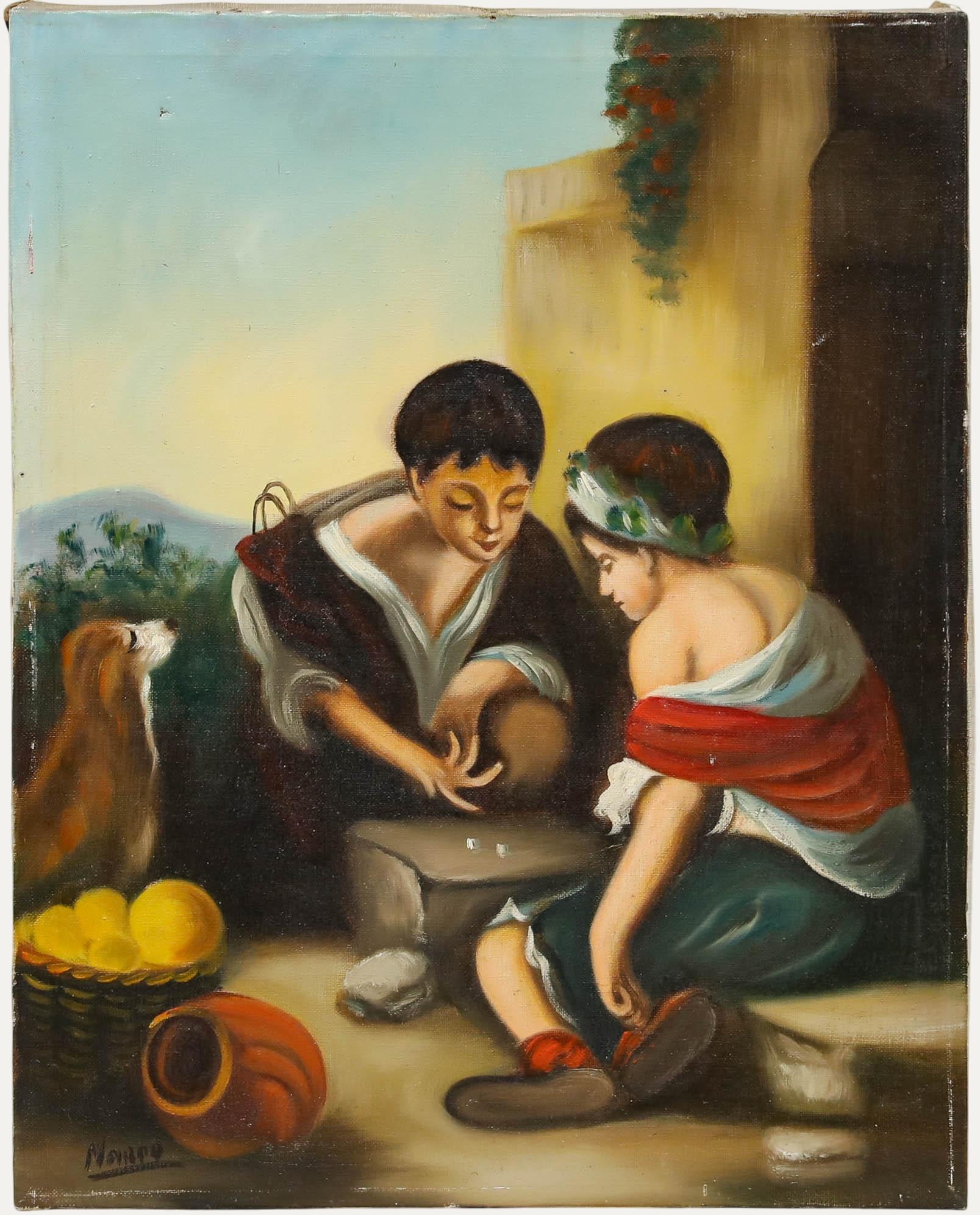 Unknown Figurative Painting - After Bartolome Esteban Murillo - Early 20th Century Oil, Playing Dice