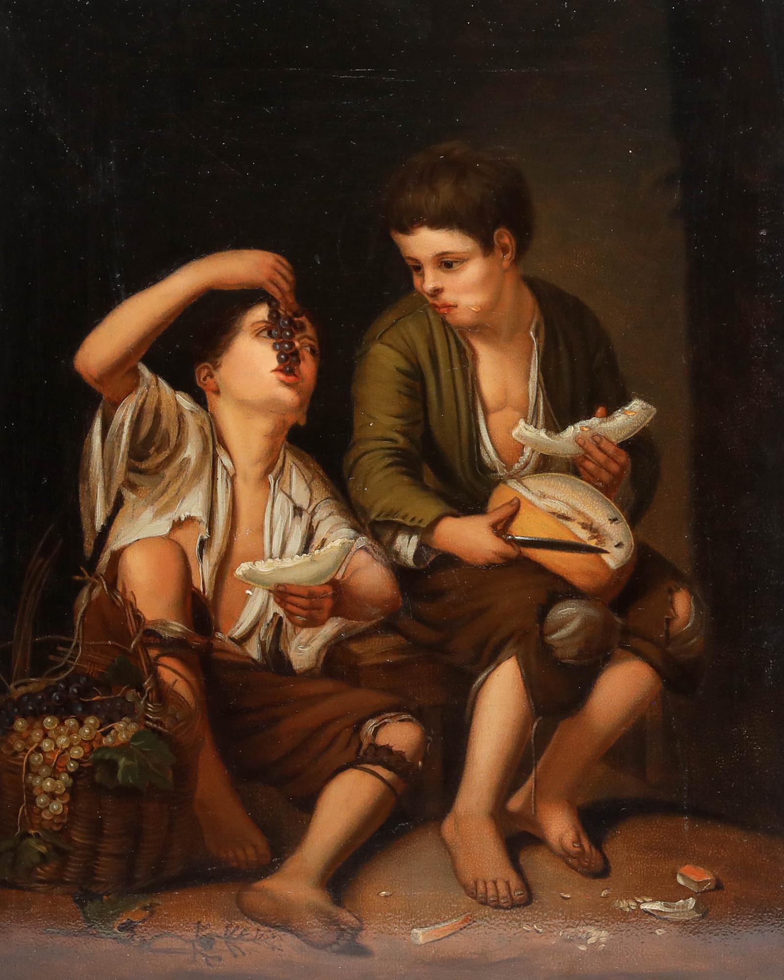 Dopo Bartolome Esteban Murillo - Olio, bambini che mangiano uva e un melone - Painting di Unknown