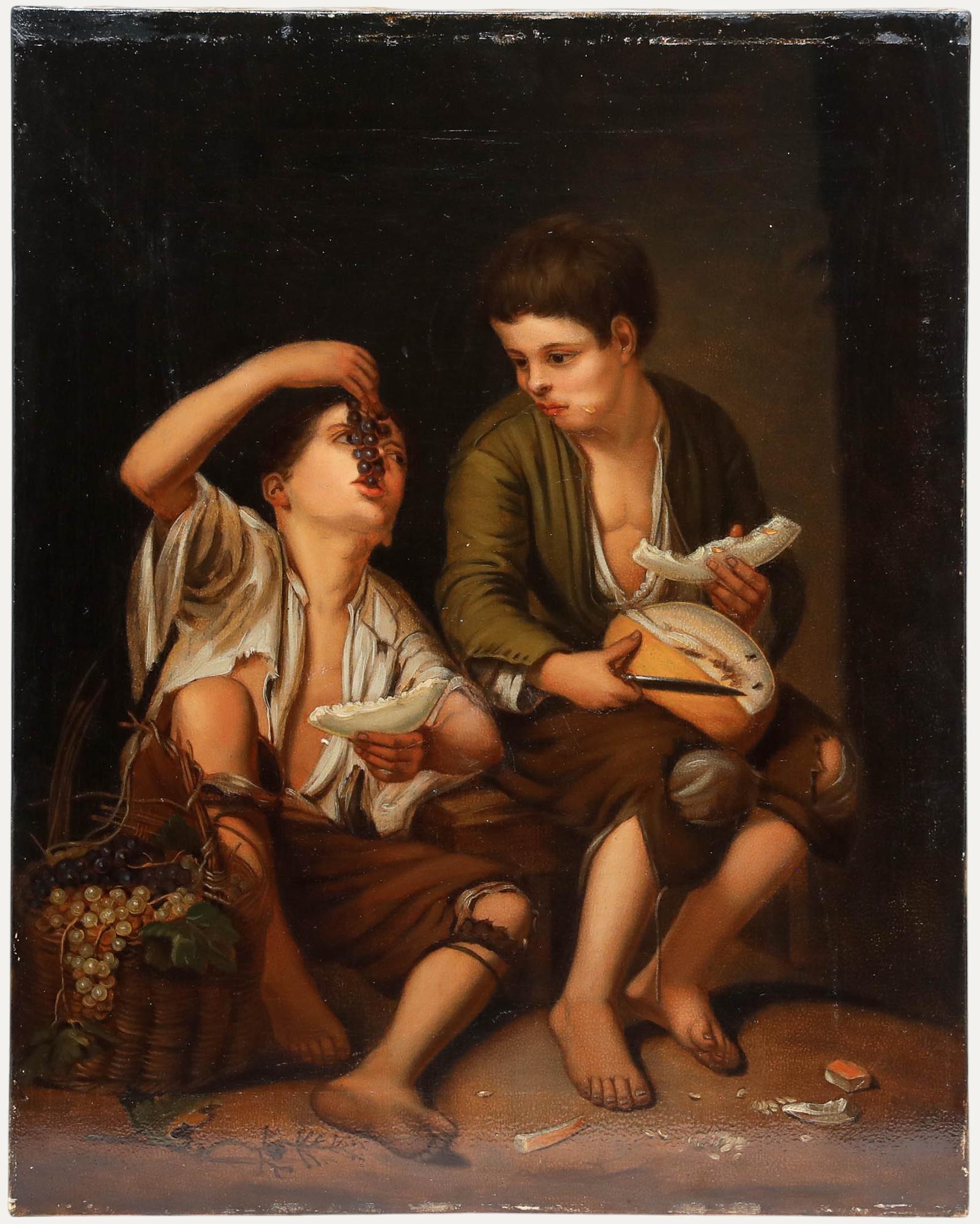 Dopo Bartolome Esteban Murillo - Olio, bambini che mangiano uva e un melone
