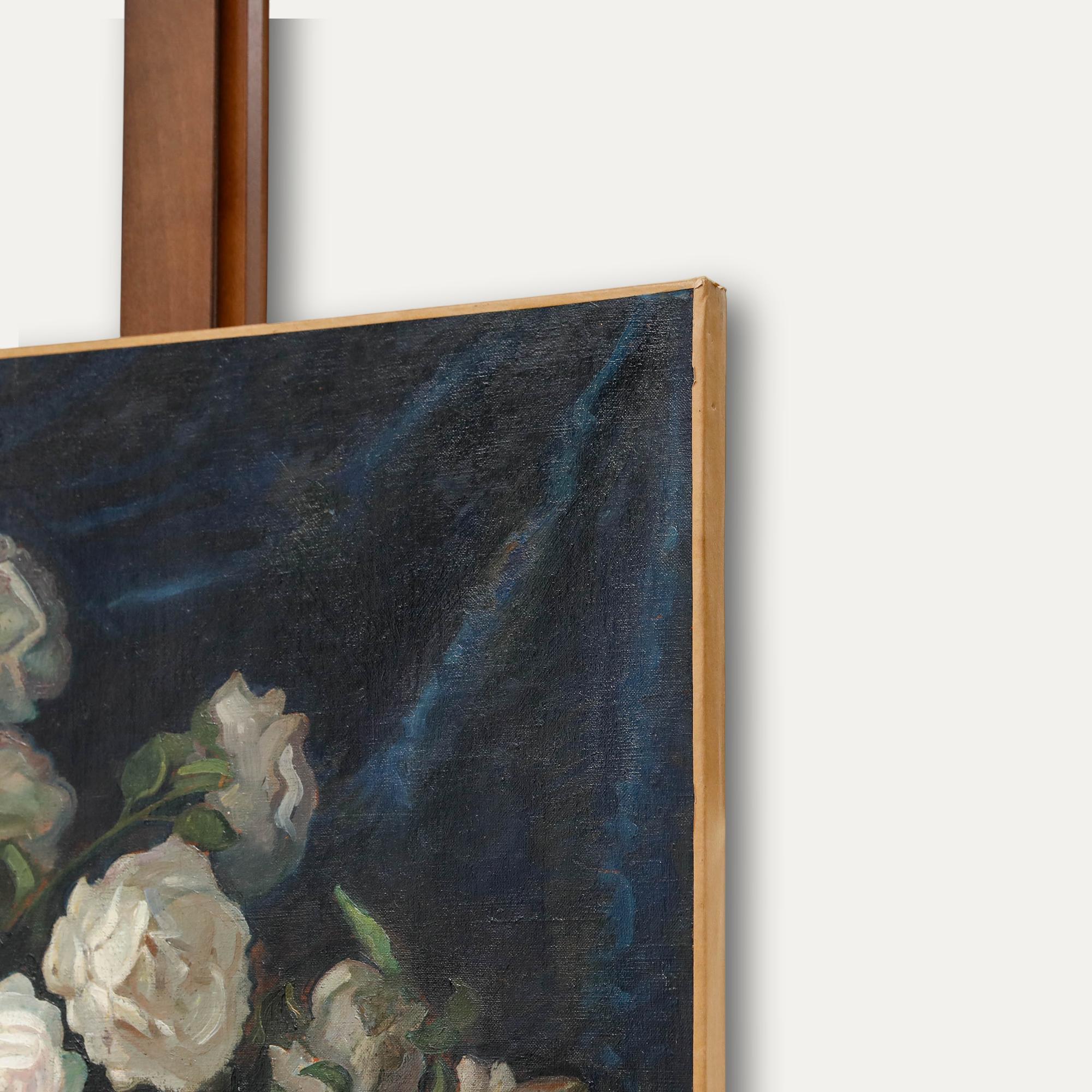 After Blazej Iwanowski (1889-1966) - Mid 20th Century Oil, White Roses For Sale 1