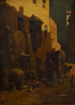 Nach Carl Spitzweg – Ölgemälde, Zollstation in Zirl, 20. Jahrhundert, Öl