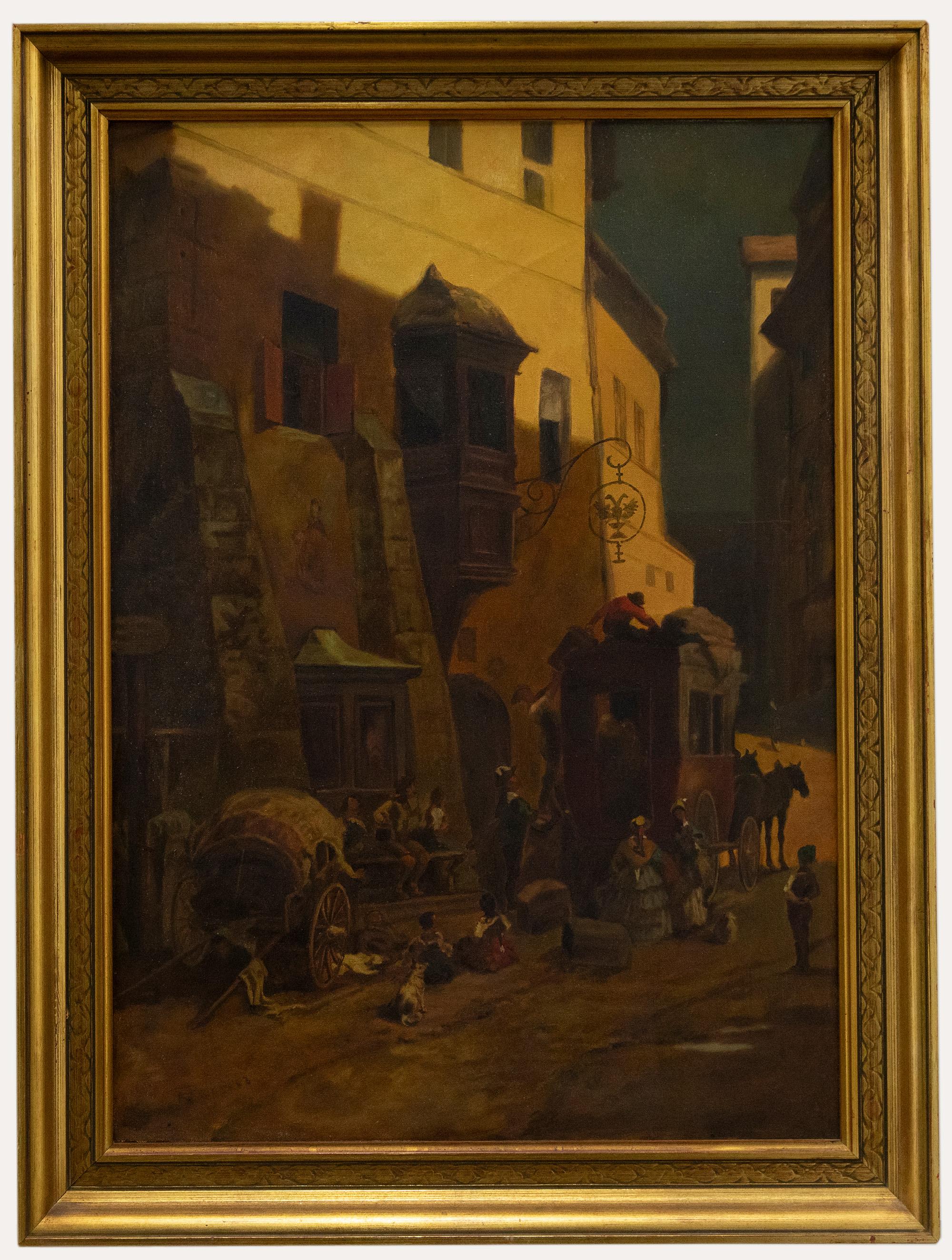 Unknown Figurative Painting - After Carl Spitzweg - 20th Century Oil, Zollstation in Zirl