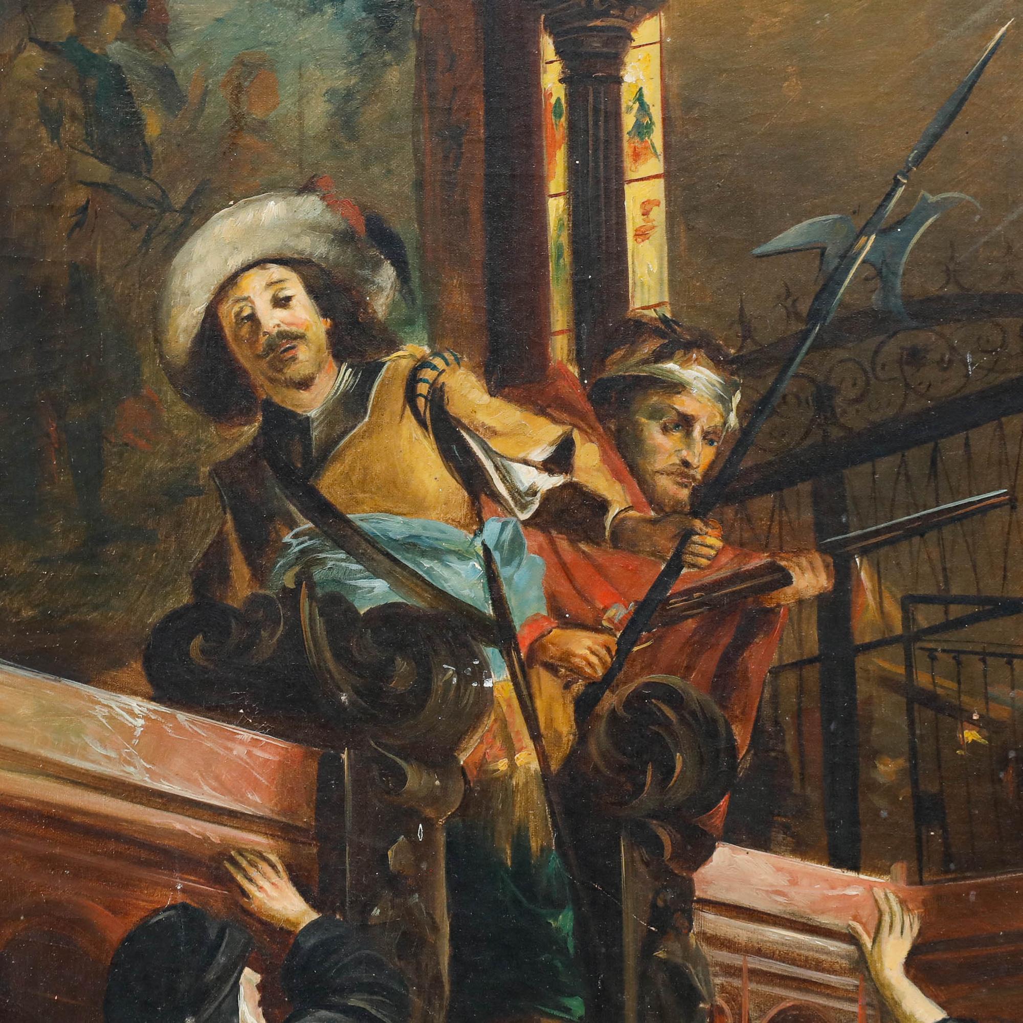 D'après Carl Werner - Huile encadrée du début du 20e siècle, Nonnes assiégées - Marron Figurative Painting par Unknown