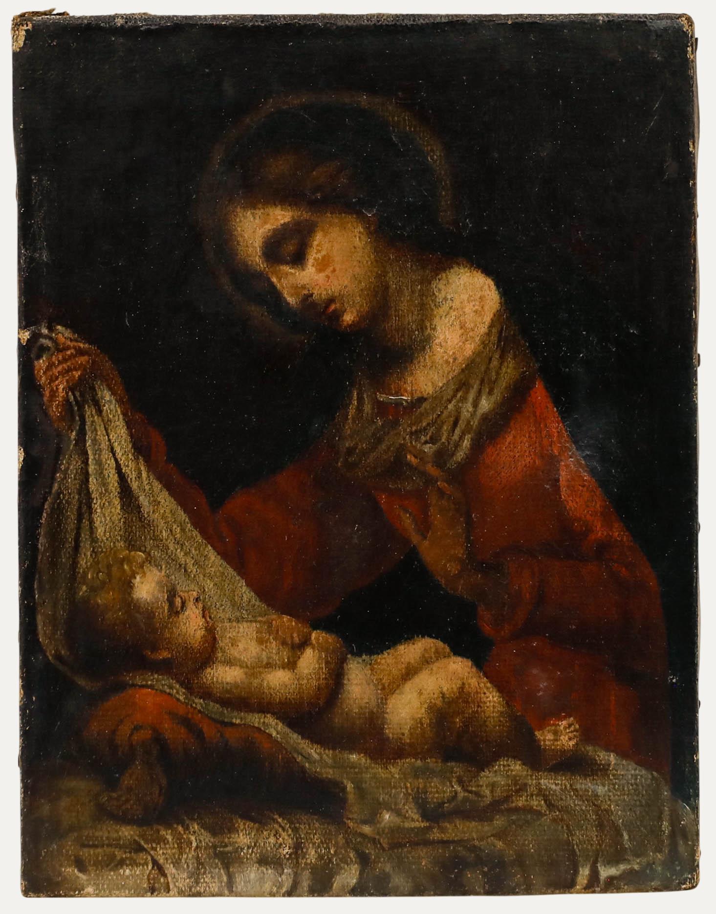 Figurative Painting Unknown - D'après Carlo Dolci - 18e siècle Huile, Vierge au voile