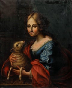 After Carlo Dolci - Framed 19th Century Oil, Saint Agnes of Rome with the Lamb
