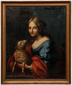 After Carlo Dolci - Framed 19th Century Oil, Saint Agnes of Rome with the Lamb
