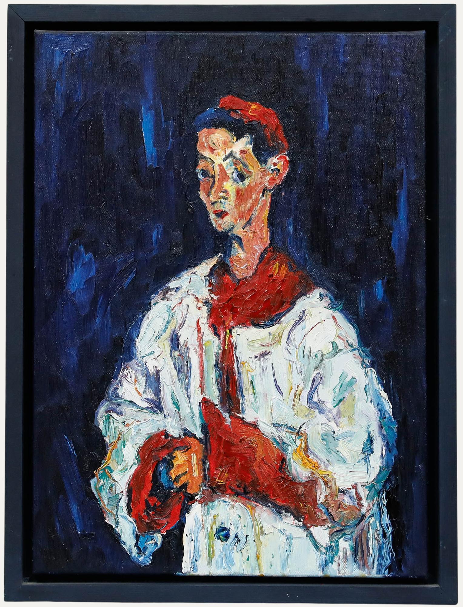 Unknown Portrait Painting – Nach Chaïm Soutine (1894-1943) - Gerahmtes zeitgenössisches Öl, Altarjunge