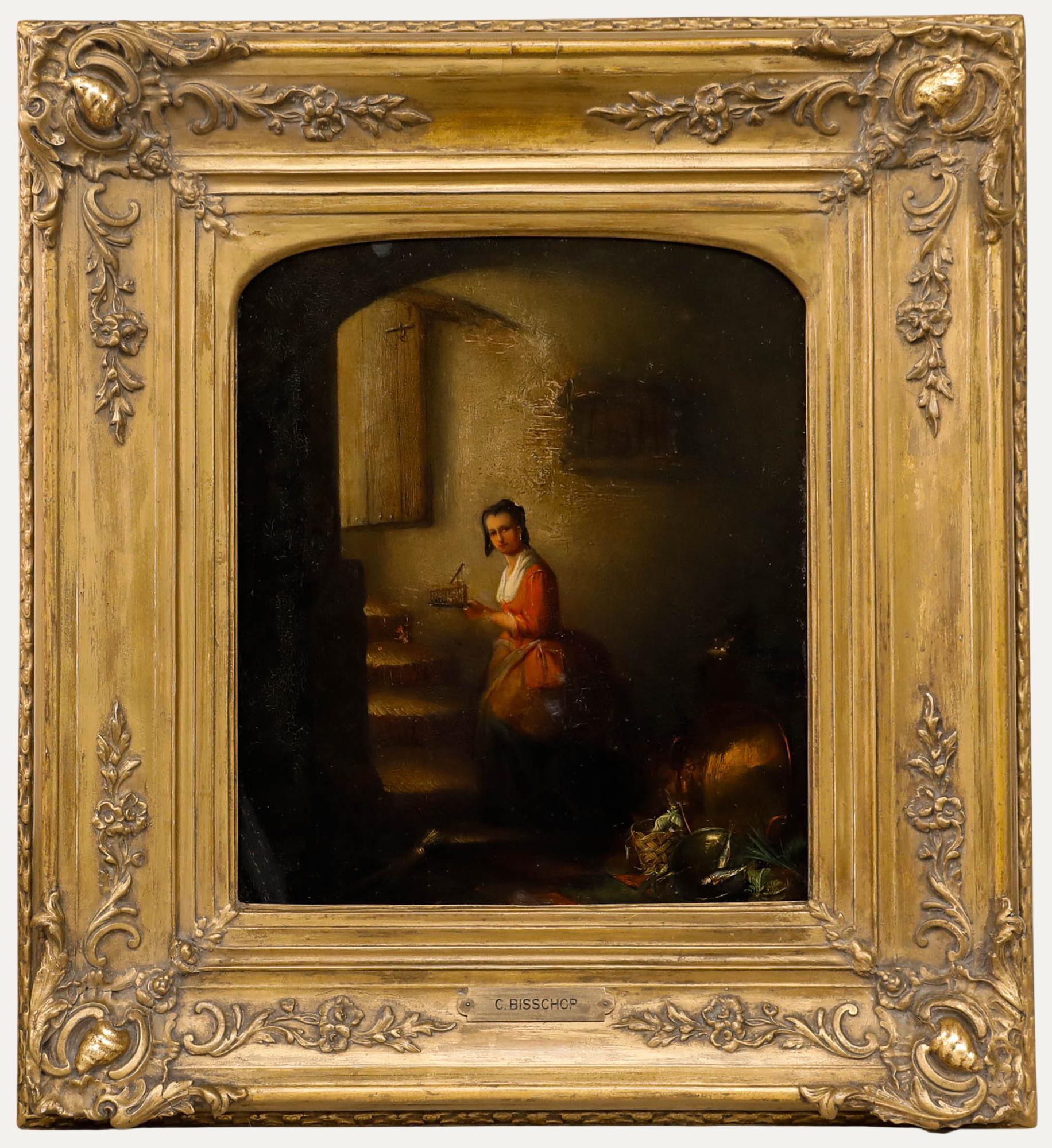After Christoffel Bisschop (1828-1904) - Framed 19th Century Oil, The Mousetrap