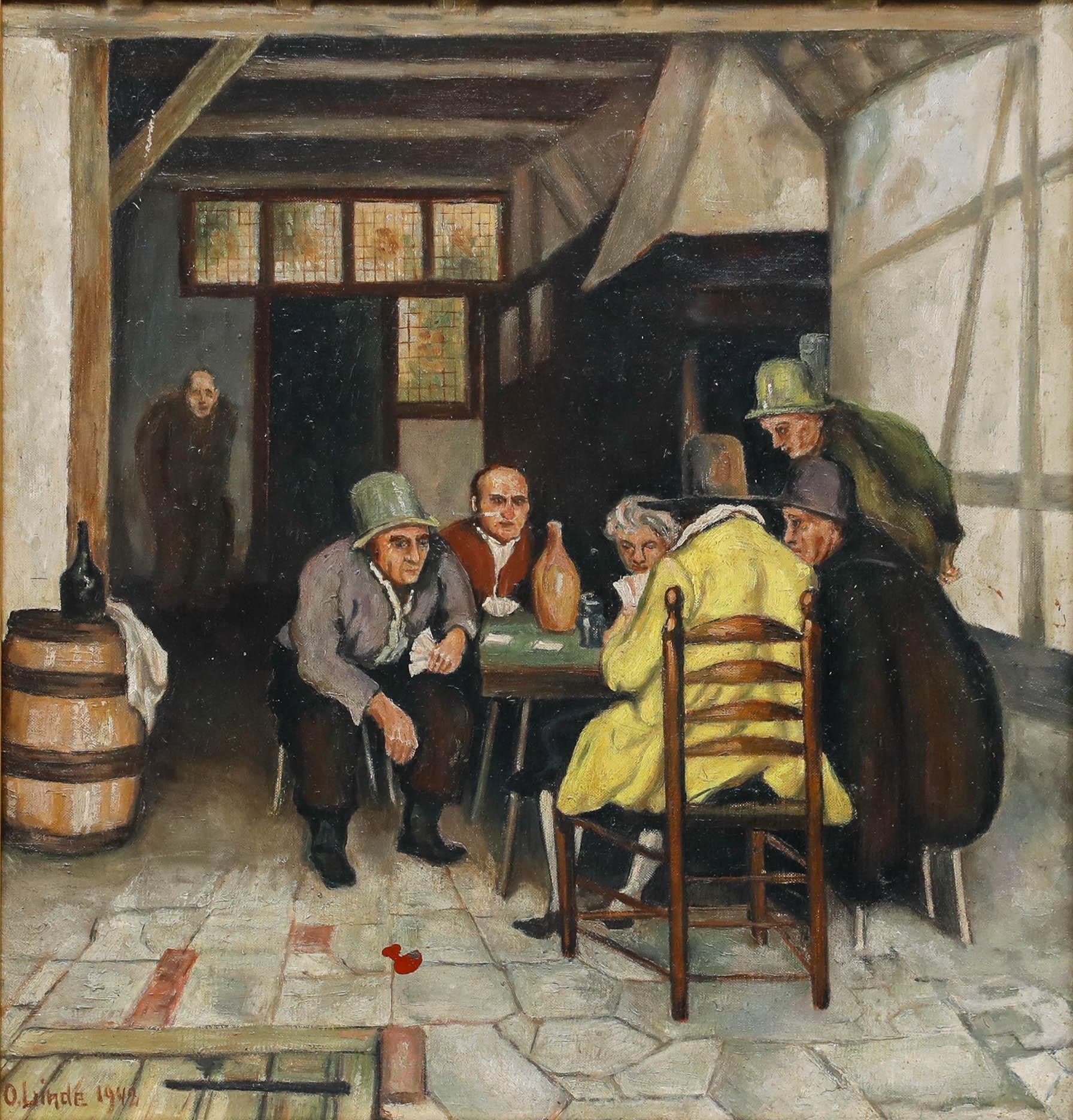 After Claus Meyer (1856-1919) - 1942 Oil, The Card Game - Painting by Unknown
